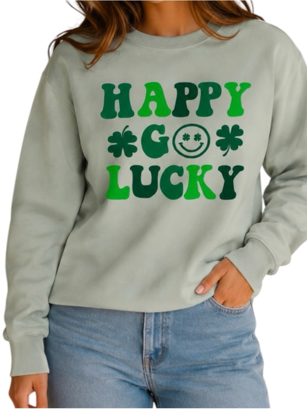 Pacific & Co Happy Lucky St. Patrick's Day Oversized Crewneck Sweatshirt